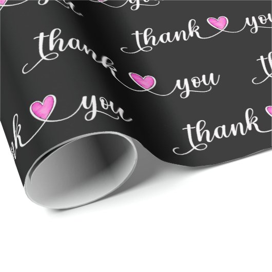 Dank u roze harten op zwart cadeaupapier (Rol Hoek)