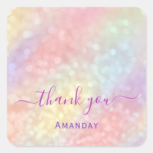 Dank u roze holografische Makeup Artist Lashes Vierkante Sticker (Voorkant)