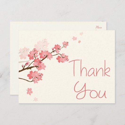 Dank u roze kersenbloesem bloemenbruiloft briefkaart (Voorkant / Achterkant)