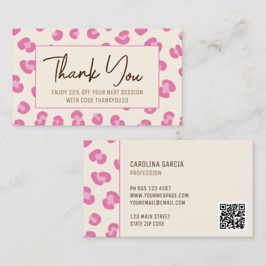 Dank u roze korting Kaart Visitekaartje (Voorkant / Achterkant)