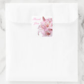 Dank u Roze Lily Bloemen Groet Sticker Label (Tas)