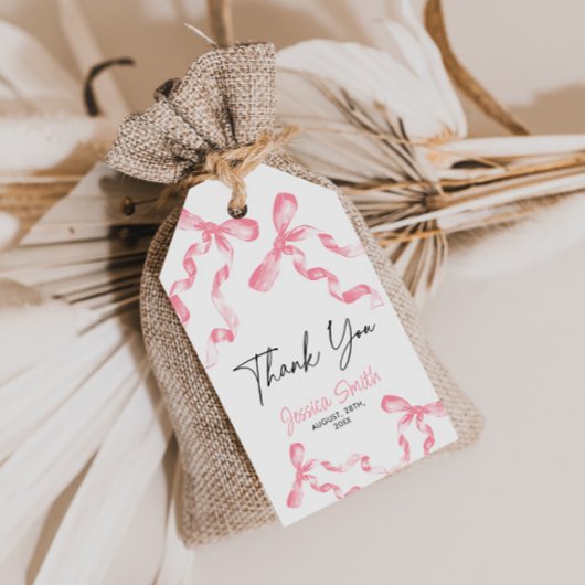 Dank U Roze Lint Cadeaubijslage Cadeaulabel