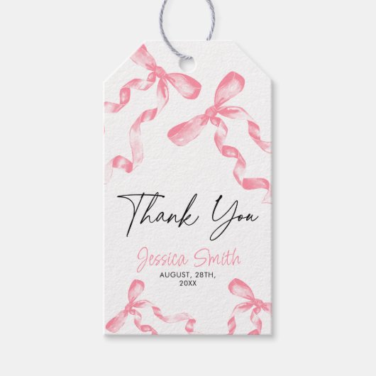 Dank U Roze Lint Cadeaubijslage Cadeaulabel (Voorkant)