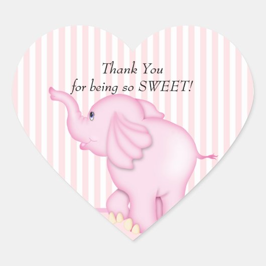 Dank u Roze Olifant Baby shower Hart sticker (Voorkant)