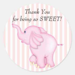 Dank u Roze Olifant Baby shower Ronde Sticker