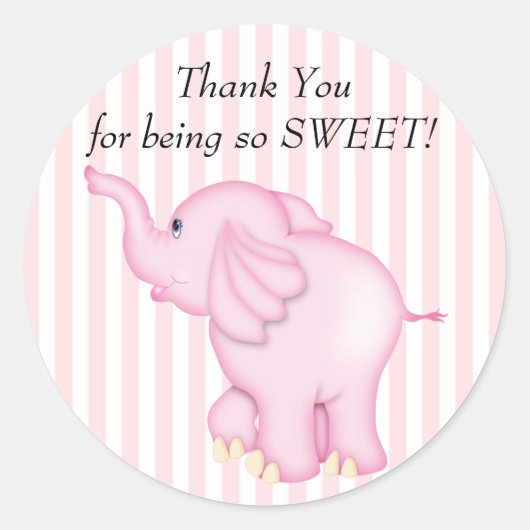 Dank u Roze Olifant Baby shower Ronde Sticker (Voorkant)