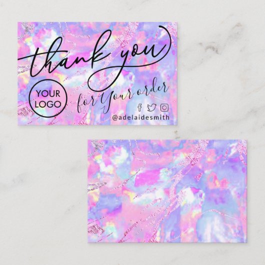 Dank u roze paarse opaal visitekaartje (Voorkant / Achterkant)