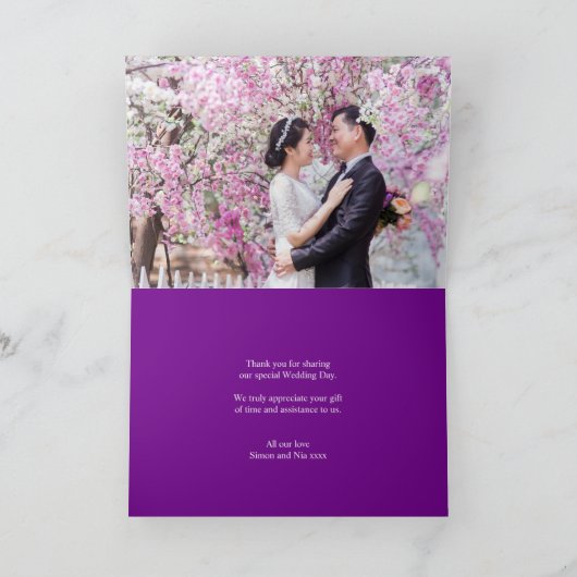 Dank u roze pansy waterverf foto bruiloft bedankkaart (Binnen)