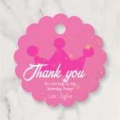 Dank u Roze Pop Verjaardagsfeestje, Prinses Kroon Bedankjes Labels (Voorkant)