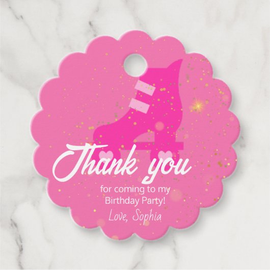 Dank u Roze Pop Verjaardagsfeestje, Rollerblade Bedankjes Labels (Voorkant)