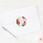 Dank u Roze & Rode Klaver Bloemen bruiloft Ronde Sticker (Envelop)