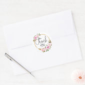 Dank u roze roos bloemenkrans ronde sticker (Envelop)