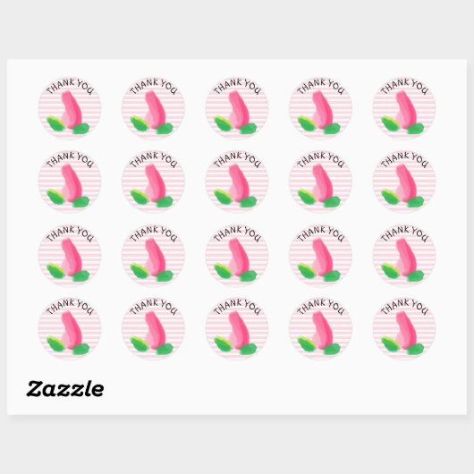 Dank u roze Rosebud Stickers (Vel)