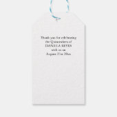 Dank u roze roze bloemen op wit cadeaulabel (Achterkant)