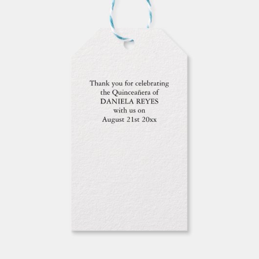 Dank u roze roze bloemen op wit cadeaulabel (Achterkant)