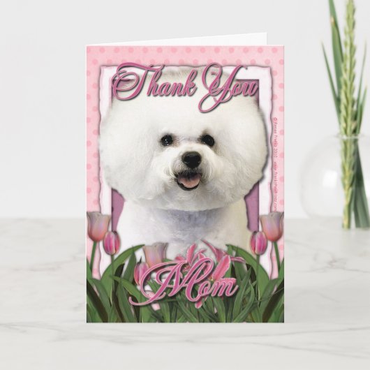 Dank u - Roze Tulpen - Bichon Frise Bedankkaart (Voorkant)