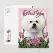 Dank u - Roze Tulpen - Bichon Frise Briefkaart (Voorkant / Achterkant)