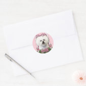 Dank u - Roze Tulpen - Bichon Frise Ronde Sticker (Envelop)