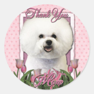 Dank u - Roze Tulpen - Bichon Frise Ronde Sticker
