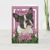 Dank u - Roze Tulpen - Boston Terrier Bedankkaart (Voorkant)