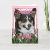 Dank u - Roze Tulpen - Corgi Bedankkaart (Voorkant)