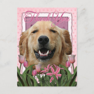 Dank u - Roze Tulpen - Golden Retriever - Mickey Briefkaart