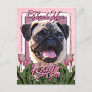 Dank u - Roze Tulpen - Pug Briefkaart