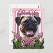 Dank u - Roze Tulpen - Pug Briefkaart (Voorkant / Achterkant)
