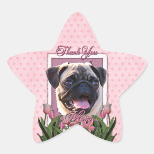 Dank u - Roze Tulpen - Pug Ster Sticker (Voorkant)