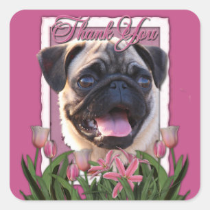 Dank u - Roze Tulpen - Pug Vierkante Sticker
