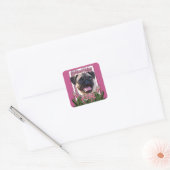 Dank u - Roze Tulpen - Pug Vierkante Sticker (Envelop)