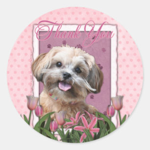 Dank u - roze Tulpen - ShihPoo - Maggie Ronde Sticker