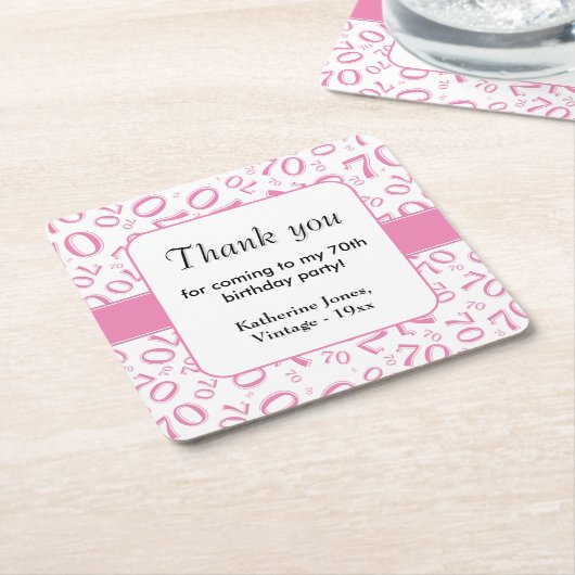 Dank u: Roze/Wit 70ste Willekeurige Getal Patroon Kartonnen Onderzetters (Schuin)