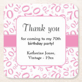 Dank u: Roze/Wit 70ste Willekeurige Getal Patroon Kartonnen Onderzetters (Voorkant)