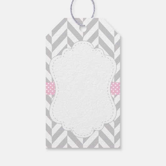 Dank u - Roze, witte grijze Baby shower Cadeaulabel (Achterkant)