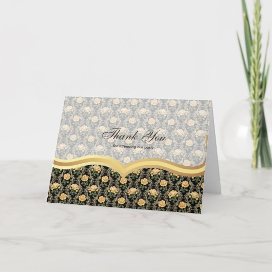 Dank u Rozen op Antiek goud Bedankkaart (Voorkant)