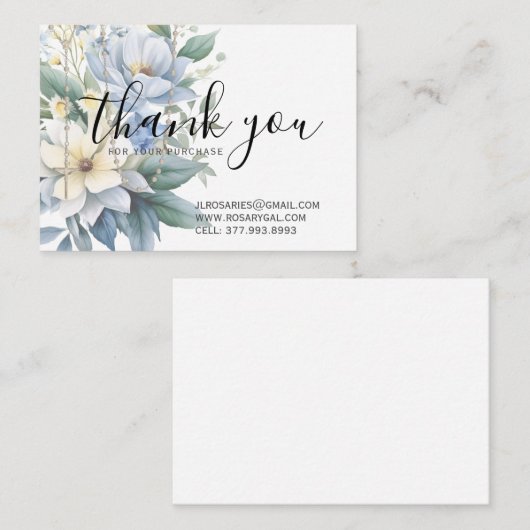 Dank u Rozenkrans Religieus Blauw Bloemen Visitekaartje (Voorkant / Achterkant)