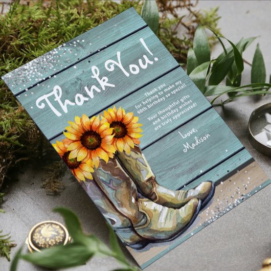 Dank u rustiek land Western zonnebloempassen Bedankkaart