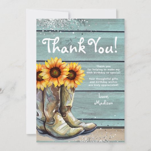 Dank u rustiek land Western zonnebloempassen Bedankkaart (Voorkant)