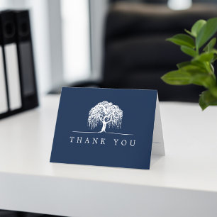 Dank u Rustiek Navy Blue White Willow Tree Logo Bedankkaart
