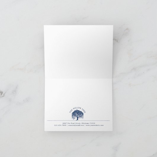Dank u Rustiek Navy Blue White Willow Tree Logo Bedankkaart (Binnen)