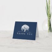 Dank u Rustiek Navy Blue White Willow Tree Logo Bedankkaart (Voorkant)