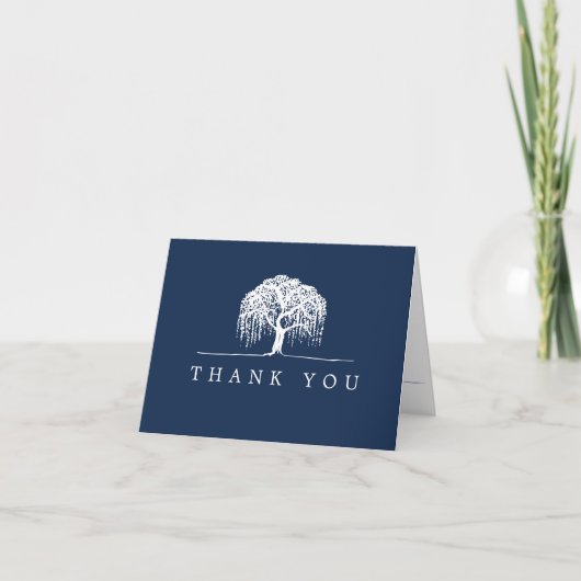 Dank u Rustiek Navy Blue White Willow Tree Logo Bedankkaart (Voorkant)