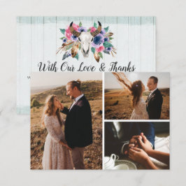 Dank u Rustieke Bloemen Koe Skull Boho fotokaart Bedankkaart