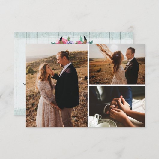 Dank u Rustieke Bloemen Koe Skull Boho fotokaart Bedankkaart (Voorkant / Achterkant)