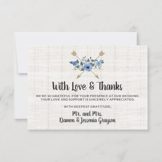 Dank u rustieke Boho pijlen & bloemenbruiloft Bedankkaart (Achterkant)