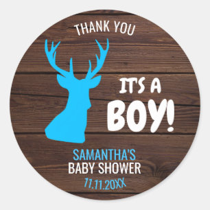 Dank u rustieke Buck Deer Boy Theme Baby shower Ronde Sticker