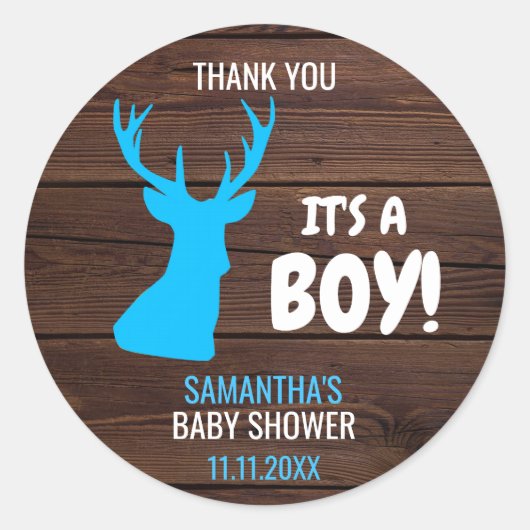 Dank u rustieke Buck Deer Boy Theme Baby shower Ronde Sticker (Voorkant)
