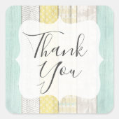 Dank u rustieke houten munt & gele boho geometrisc vierkante sticker (Voorkant)