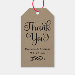 Dank U Rustieke Kraft Calligrafie Monogram Favor Cadeaulabel